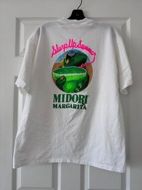 Vintage White Midori The Original Melon Slurp Up Summer T Shirt Size L Large